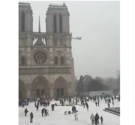 Escena de Disney en París: Catedral de Notre Dame amaneció tapizada de blanco