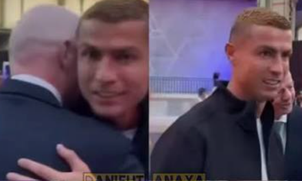 La cara de Cristiano tras saludar a Infantino que encendió las redes